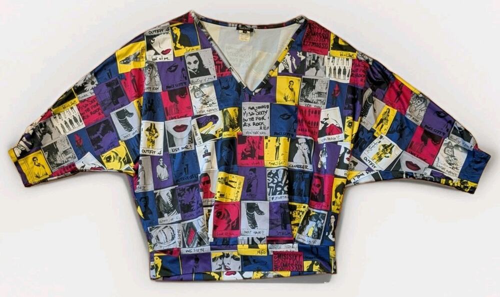 Vintage Miss Sixty Y2K Graphic Comic Print Top Womens S Euro Clubwear